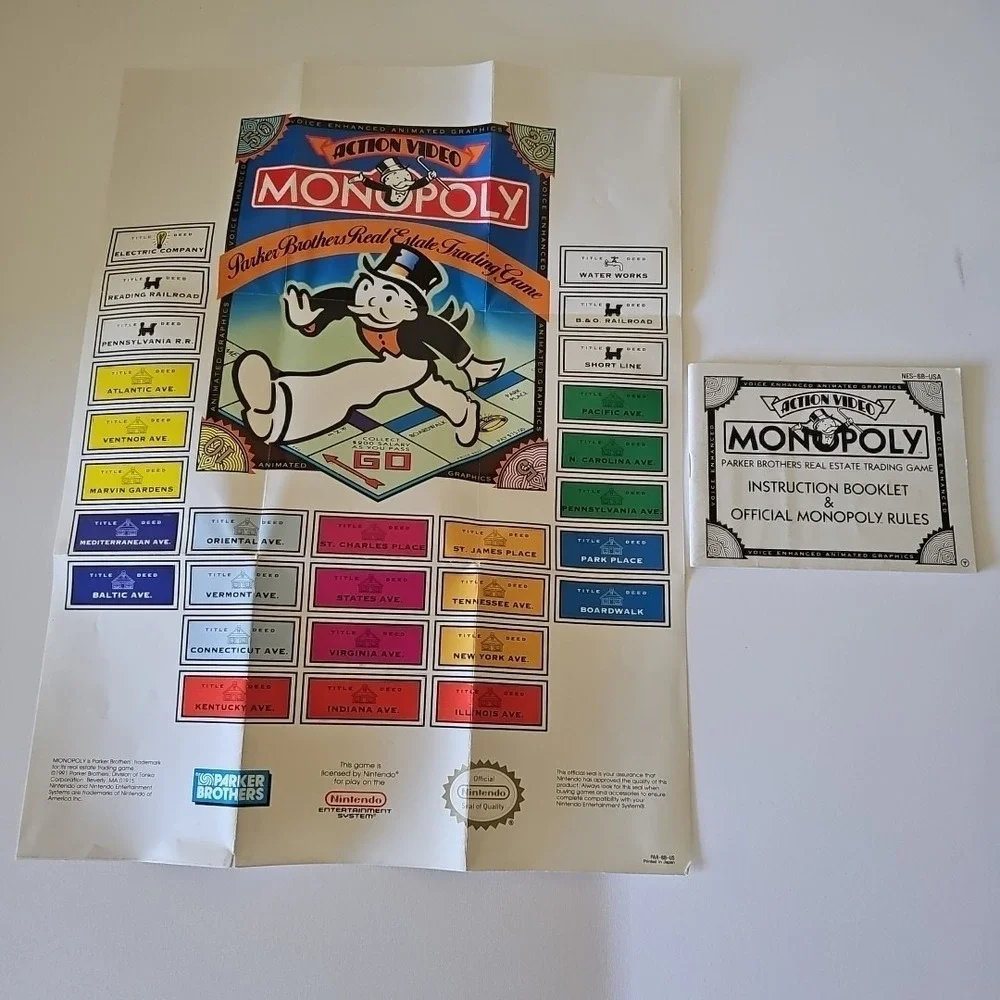 NES Nintendo Monopoly Manual + Poster Insert Instruction Booklet Manual Only